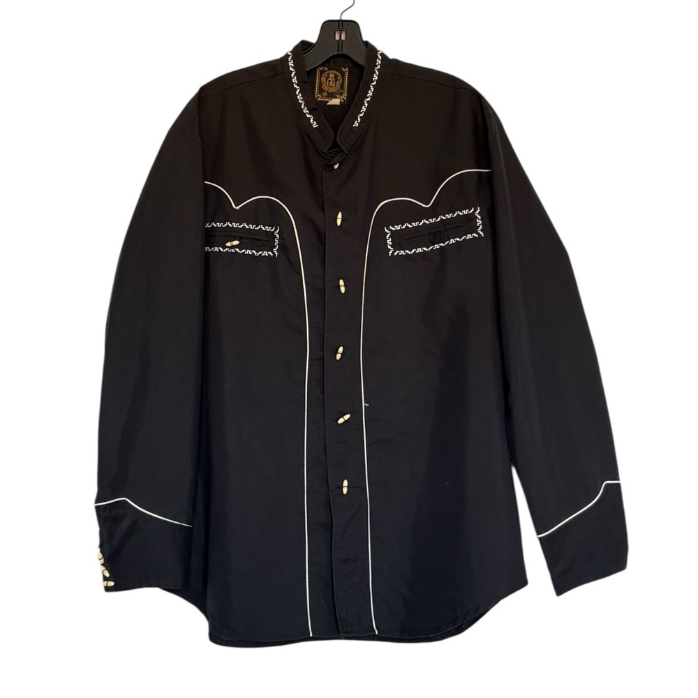 Vintage Black Button Down Shirt with White Accents
